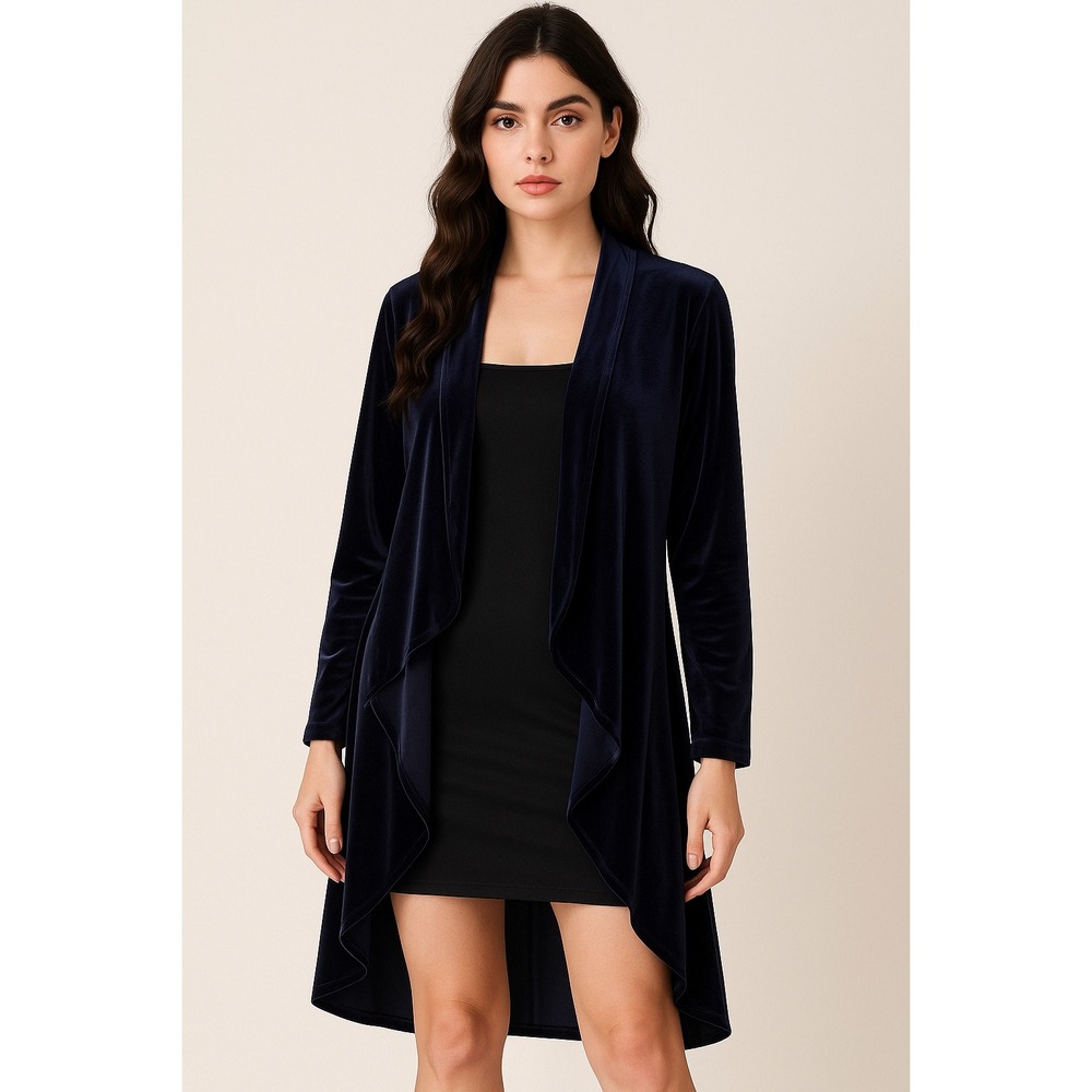 Urban CoCo Women Navy Blue Velvet‎ Waterfall Duster Cardigan S Whimsigoth Grunge